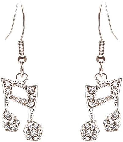 ACCESSORIESFOREVER Women Music Note Charm Crystal Rhinestone Fashion Dangle Earrings Silver Tone Clear