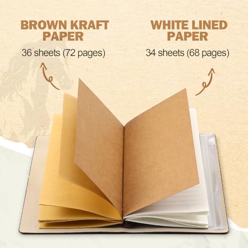 Colarr 2 Pcs Horse Leather Notebook Refillable Sketchbook, Travel Diary, Lined Planner Stuff Birthday Christmas Gifts for Equestrian Enthusiasts Men Women Girls, 7x5 Inches - Image 5