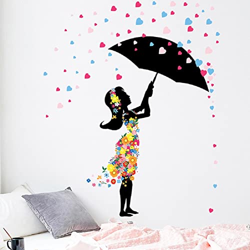 Parapluie Fleurs Fille Stickers Muraux pour enfants filles chambre chambre Décoration de La Maison Papier Peint Belle Art Stickers Creative autocollant Cover