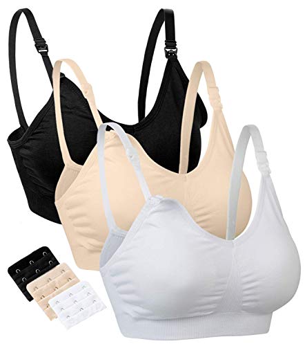 OTIOTI 3 Pack Nursing Bra for Breastfeeding Women Maternity Bralette Wireless Sleeping Bras(Black/Beige/White,M)