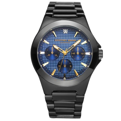 Geoffrey Beene Men's Gunmetal Metal Dress Watch, Genuine Diamond Accent Dial, Classic Quartz, Elegant Design (Gunmetal)