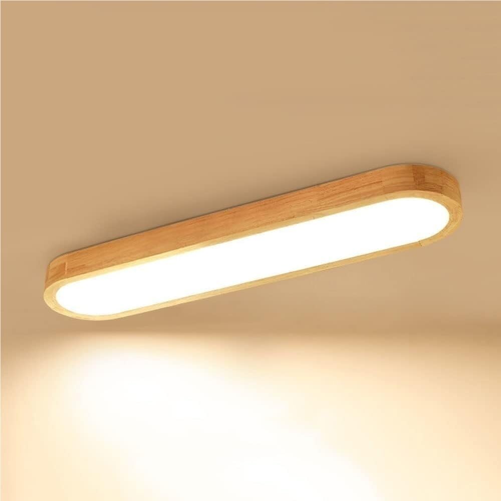 Lámpara de Techo LED de Madera Moderna, Plafón Minimalista Alargado Plano Estilo Japonés Luz de Techo para Pasillo Sala(Stepless Dimming,65cm/25.59in)