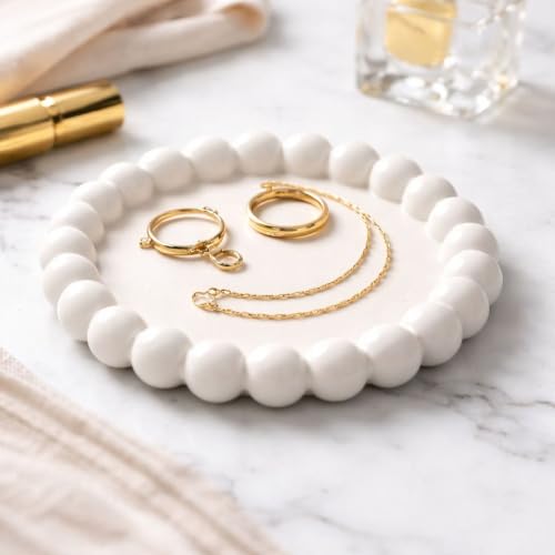 Image of Aesthetic Handmade Round Bubble Tray Trinket Tray Handmade | Jewelry Organizer | Vanity Tray for Women | Minimalist Home Decor, Candle Holder & Multipurpose - 12 x 12 cm