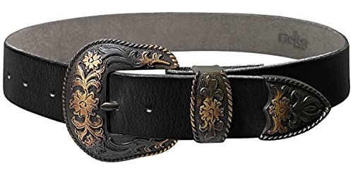 BS040-S5521 Floral Engraved Western Fashion Style Full Grain Leather Belt 1-1/2