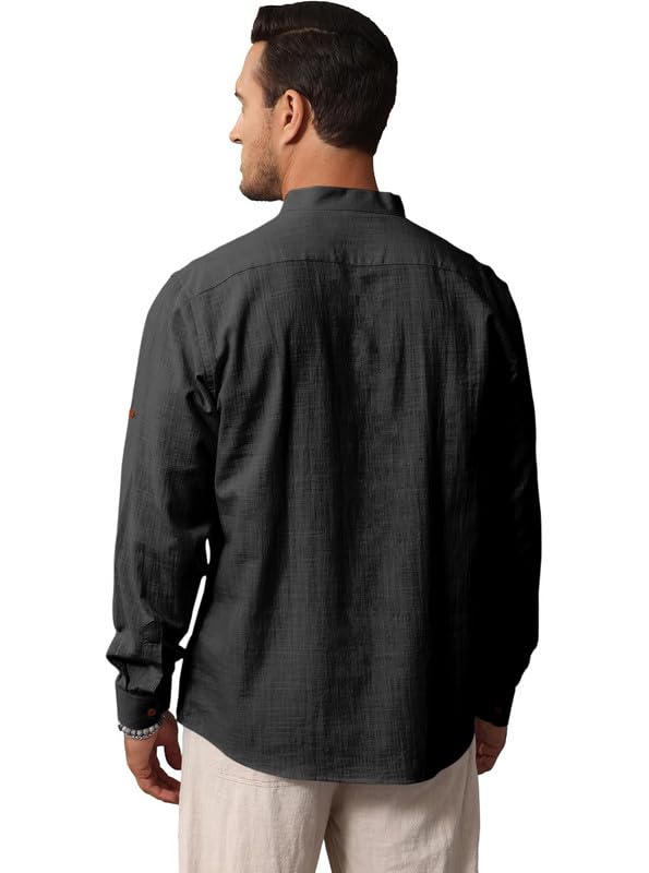Image of Macsivo Men's Cotton Blend Solid Short Kurta with Regular Lenth Mandarin Collar Short Button Placket Rolled up and Full Sleeves Kurta for Men