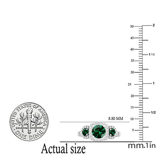 Dazzlingrock Collection Round Lab Created Gemstone & Natural White Diamond Womens 3 Stone Halo Engagement Ring, 10K Solid White Gold4