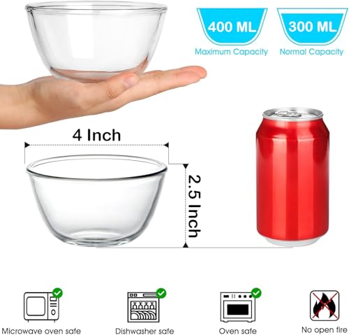 Image of AYUTAS Crystal Clear Glass Bowls Set of 2, Small Size Glass Dessert Bowl Set, 400 ML Serving Bowls for Modular Kitchen, Restaurants | Microwave Safe Glass Bowls | Size: 4 Inches