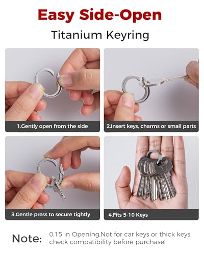 Image of FEGVE Titanium Key Chain Clip with Side-Pushing Key Ring & 2 /3inch D Ring for Car Fob Keys