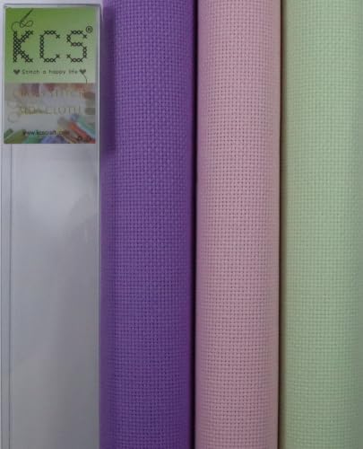 Image of KCS 3 pc of 15 inch x 18 inch(38cmx45cm) 16 Count Cross Stitch Cotton Aida Cloth Needlework Rolled Fabric Box,16CT,Lavender+Pink+Light Green