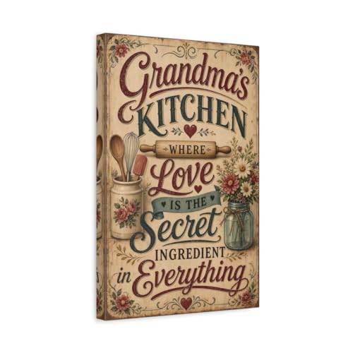 Toile vintage de cuisine imprimée avec citation rétro 30x45 cm pour décoration murale verticale