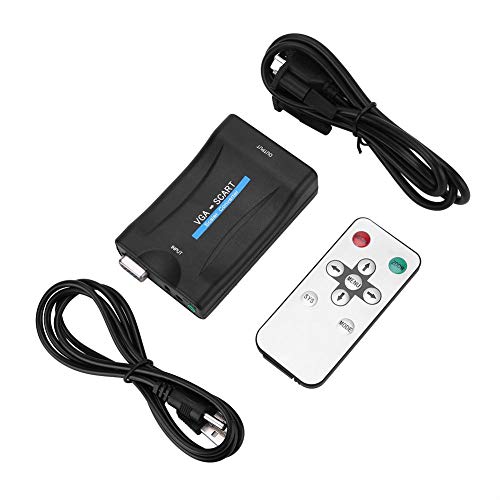 Bewinner VGA to Scart Conversion, Plug and Play Two Display Modes Full Screen, Non-Full Screen VGA Extender Fiber Media Video Audio Converter with Remote Control