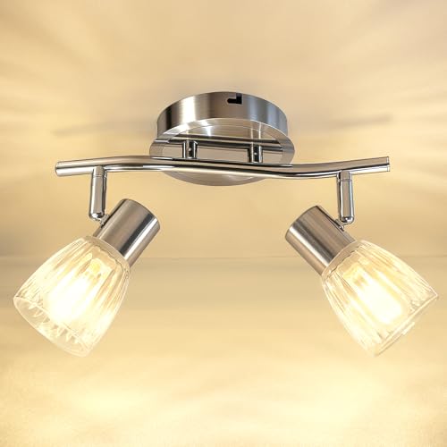 HiBay 2-Light Track Lighting, Directional Ceiling Light Fixture w/Glass Shades, Modern Chrome Spotlight Indoor for Kitchen, Bedroom, Living Room, E12 Base, No Bulbs 2-Light Chrome