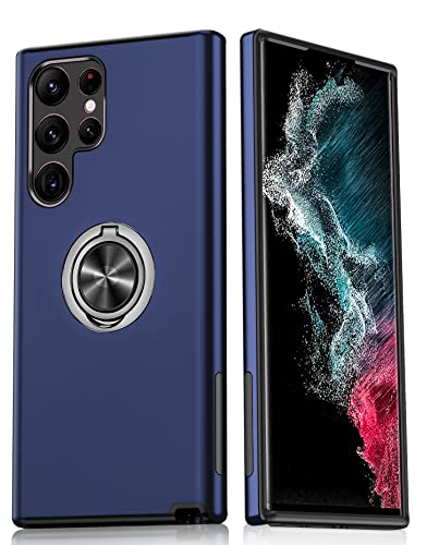 LeYi Funda para Samsung Galaxy S22 Ultra, Armor Carcasa con 360 Grados Metálico Anillo Hard PC Silicona Bumper Antigolpes Case para Movil Samsung Galaxy S22 Ultra, Azul