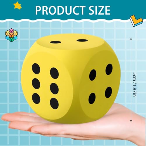 Image of Big Dice Cube for Games, Six Sided Dice, 5Cm Yellow Big Cube with Black Color Dots, Interesting Large Block Building Blocks, Decorative Dice, Board Game Enthusiasts, Tabletop Games Players