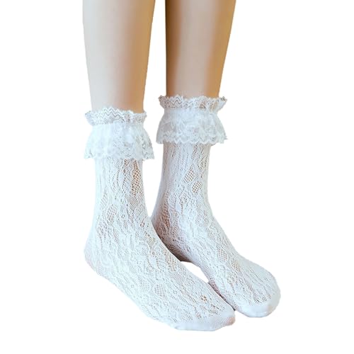 Image of Women Ruffle Cute Socks for mid-calf, Lace Ruffle Frilly Comfortable Cotton Socks Ankle Socks