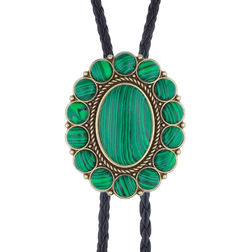 Image of GelConnie Bolo Tie for Men Women Western Cowboy Turquoise Leather Necktie | Natural Stone Bolo Tie Necklace for Women Rodeo Cowboy Leather Necktie Native American Western Cowgirl Ties Adjustable Cord