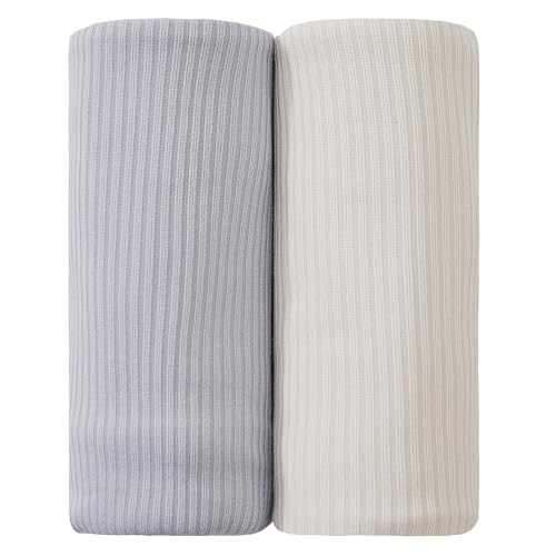 Image of lasoftan Jersey Unisex Swaddle Blanket, Ultra Soft Stretchy Receiving Blanket, Newborn Swaddle Wrap for Boys & Girls, 40 x 30 inches, 2 Pcs, Grey & Khaki