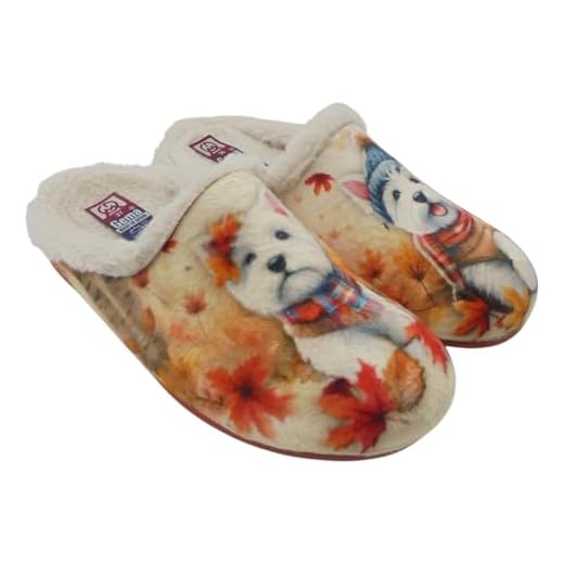 Gema Garcia - 7000 Zapatillas de Casa Mujer con Plantilla de Gel Extraíble | Pantuflas Cómodas | Diseño Original de Perritos | Suela Antideslizante | Fabricadas en España MUJER color: CALDERA talla: 4
