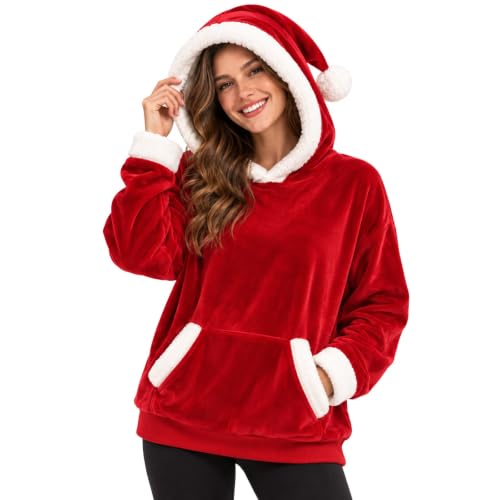 GOSEAGOTOFUN Christmas Sweatshirts for Women Velvet Christmas Hoodie Long Sleeve Fleece Sweatshirts Fashion Holiday Hoodie Red Small - image 2