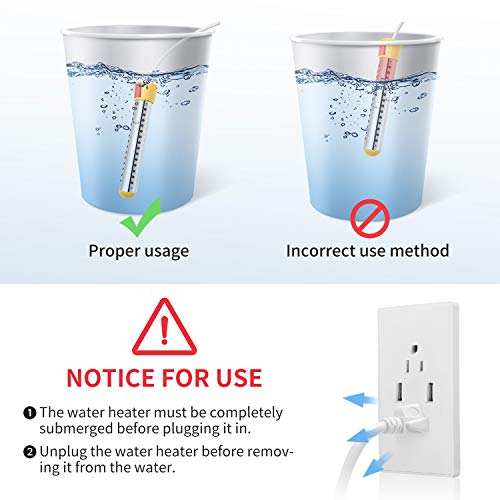 GESAIL 1500W Immersion Heater, Submersible Water Heater With Stainless Steel Guard, Immersion Heater Used For Camping Water Heater And Pool Heater With UL Listed,Heat Water In Minites (White)