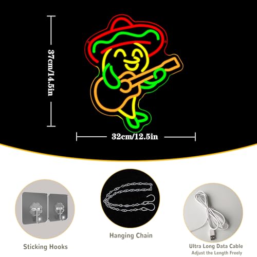LLNEOX Fish Play Guitar Neon Sign Fish Neon Light Music LED Sign for Wall Decor Guitar Neon Light Sign for Bedroom Home Mexican Restaurant Animal Gift Guitar Lover