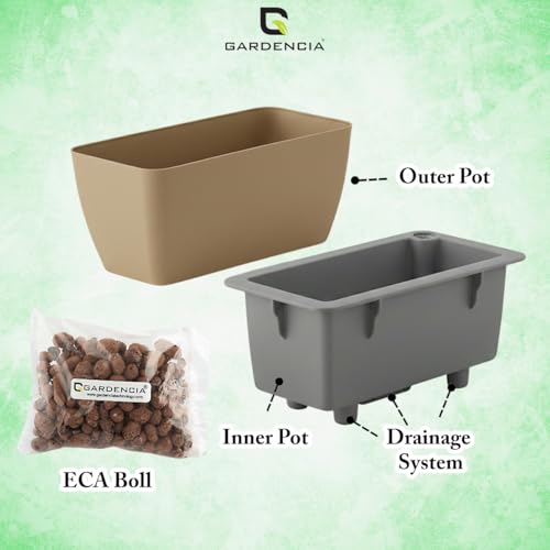 Image of GARDENCIA Self Watering Flower Pots for Outdoor Indoor Gardening /Rectangle Big Plant Pot with Polypropylene UV Material /Decorative Modern Gamla (Recta Big Stone Gold, Pack of 4)
