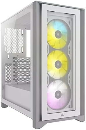 Corsair iCUE 4000X RGB Tempered Glass Mid-Tower ATX Case (Tempered Glass Side and Front Panels, RapidRoute Cable Management System, Spacious Interior, Three Included 120 mm RGB Fans) White