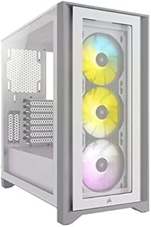 Corsair iCUE 4000X RGB Tempered Glass Mid-Tower ATX Case (Tempered Glass Side and Front Panels, RapidRoute Cable Management System, Spacious Interior, Three Included 120 mm RGB Fans) White
