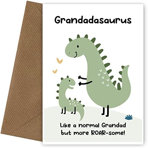 Dinosaur Birthday Card for Grandad from Grandson or Granddaughter - Grandadasaurus Card - Bday Card for Gramps from Little Boy, Girl or Toddler. Perfect for Grampy, Bampy, Pops or Father's Day Card