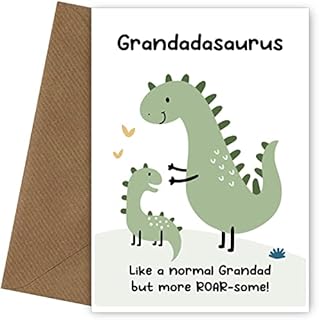 Dinosaur Birthday Card for Grandad from Grandson or Granddaughter - Grandadasaurus Card - Bday Card for Gramps from Little Boy, Girl or Toddler. Perfect for Grampy, Bampy, Pops or Father's Day Card