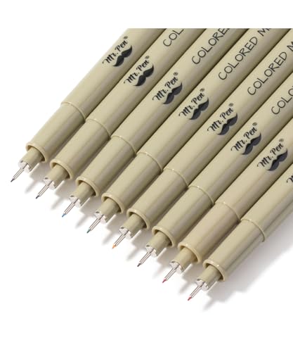 Mr. Pen - Canetas de desenho para artistas, pacote com 8 canetas multiliner/esboço pretas, canetas d