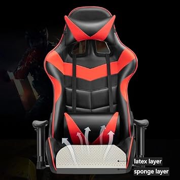 Ergonomic Gaming Chair With Footrest And Lumbar Support, Pu Leather High Back Video Game Chairs, Height Adjustable Computer Chairs With Headrest,Blue,Height 128,138CM