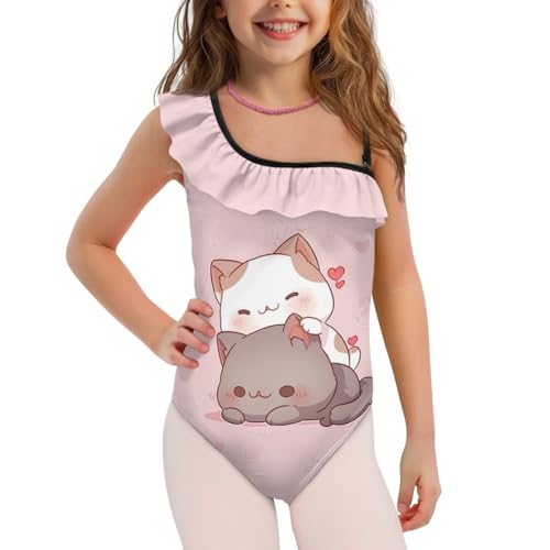 Image of Xpyiqun Swimsuits for Girls 3-14 1-Shoulder Ruffle Bathing Suit One Piece Adjustable Halter Swimming Wear