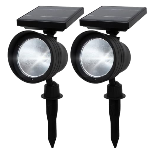 Moonrays Solar Spot Lights Outdoor, Lovely White LED Outdoor Solar Power Light with a Polycrystalline Panel to Provide Bright Lighting to Any Garden, Yard or Spotlight Plants or a Large Tree (2 Pack)