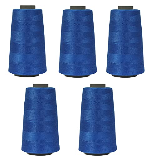 Image of Ace International Exports 3000M Overlock Polyester Sewing Thread Set Box Yarn Spools Cone (Royal Blue) - Pack of 5