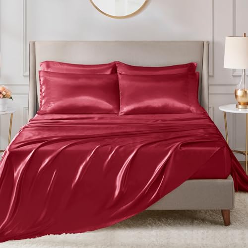 Image of Madison Park Essentials Satin Pillowcase Set of 2, Silky, Standard Red