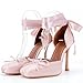 JilTrdWei Women's Square-Toe Bow Satin Lace-Up Ankle Strap Stiletto Heels Ballet-Inspired High Heels Elegant Party Dress Shoes Formal Footwear-Pink-11