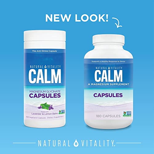 Natural Vitality Calm Magnesium Glycinate Supplement, Magnesium Supports Bone, Muscle, Heart, & Nerve Health, Supports A Balanced Mood, Non-Gmo, Vegan, Gluten Free 180Ct Capsules #TOP1