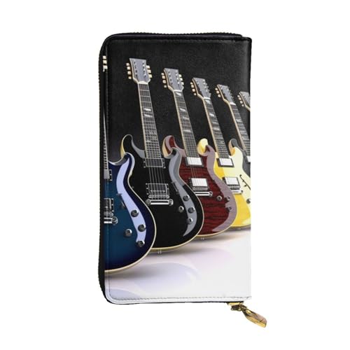 Portefeuille ultra fin en cuir synthétique avec fermeture éclair et motif guitare
