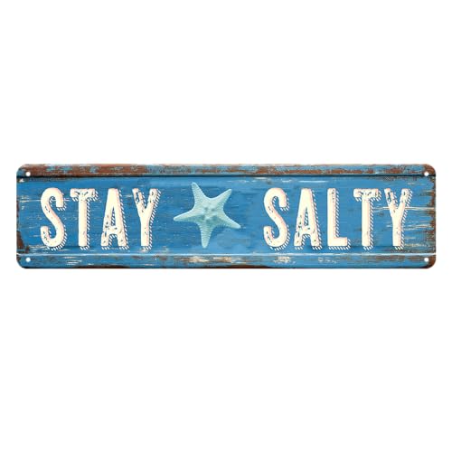 Beach Wall Decor Summer Decorations For Home Bedroom Metal Tin Sign Beach Themed Room Decor Starfish Wall Decor House Bathroom Decor Stay Salty Metal Tin Signs 4x16 Inch