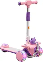 DM Toys Patinete Aviaozinho Feliz Ajustavel Lean-to-Steer 3 Rodas com Led e Som até 60kg Rosa