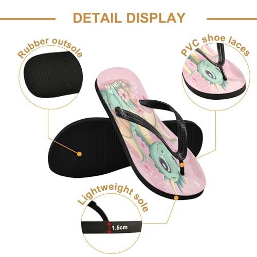 STAYTOP Cute Cartoon Dragon with Flowers Flip Flops Sandals of Men's & Women's,Sandals Beach Slippers Shower Slides2