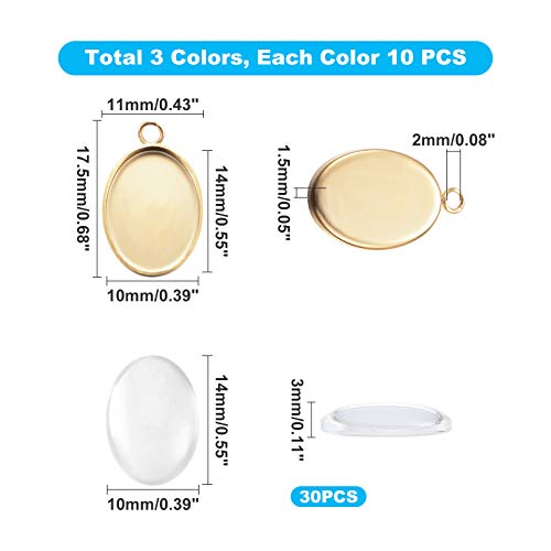 UNICRAFTALE About 30 Sets 3 Colors 304 Stainless Steel Oval Blank Bezel Pendant Set including 18x13mm Glass Cabochons Trays Base Pendant Cabochon Settings for Jewelry Making DIY Findings - Image 2