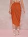WDIRARA Women's Ruched Hign Split Midi Skirts Side Slit High Waist Wrap Skirt Burnt Orange Large