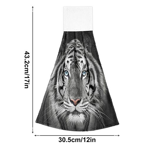 Oarencol White Tiger Animal Black Kitchen Hand Towel Absorbent Hanging Tie Towels With Loop For Bathroom 2 Pcs #TOP1