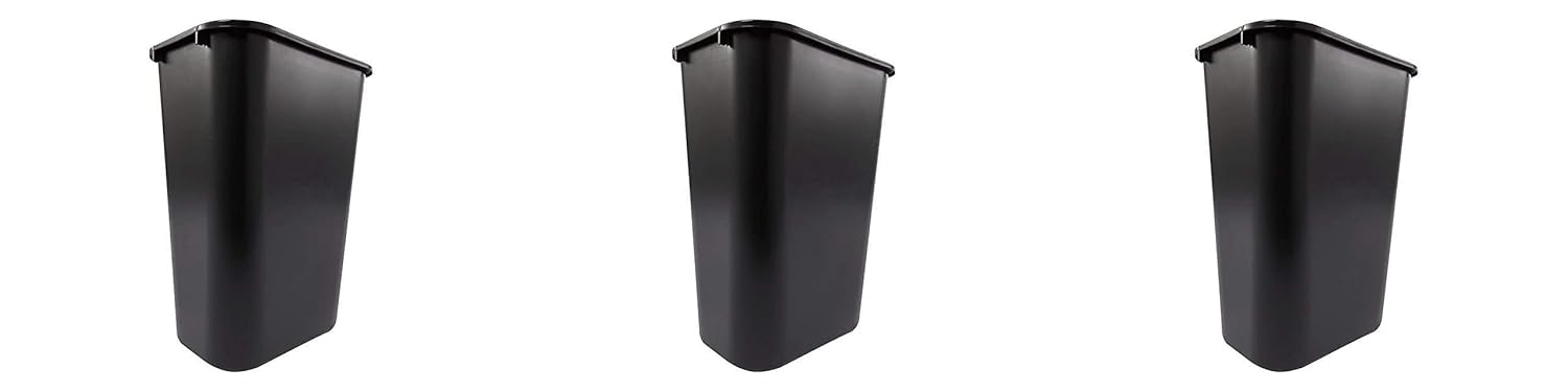 Rubbermaid Commercial 295700BK Deskside Plastic Wastebasket, Rectangular, 10 1/4 gal, Black (3)