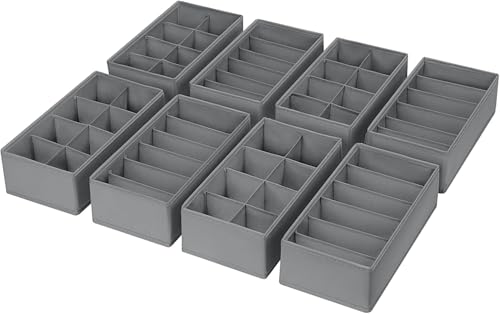 DIMJ Sock Organisers - Foldable Drawer Storage Organiser with Multi Compartments for Socks Bras and Clothes - Non-Woven Storage Boxes Set of 8 30×15×9cm Deep Grey