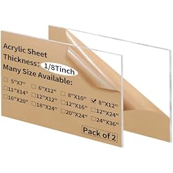Gdhwxcl 8 x 12 inch Clear Acrylic Sheets 1/8 inch Thick - 2 Pack Transparent Plexiglass Plastic Cast Panels for DIY Craft Projects, Signs, Display Cases - Easy to Cut with Laser, Saw or Hand Tools