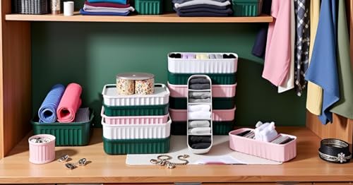 Image of Leawall Plastic drawers organisers Closet Storage Dividers for Underwear, Socks, Bras, Ties, Undergarments, Scarves Socks Tray storage box and organiser storage box wardrobe organiser 5 Grid(8 Pcs)