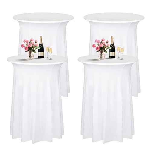 COSINIA 4 Pack White Cocktail Table Cover 32 x 43 Inch with Wavy Skirt